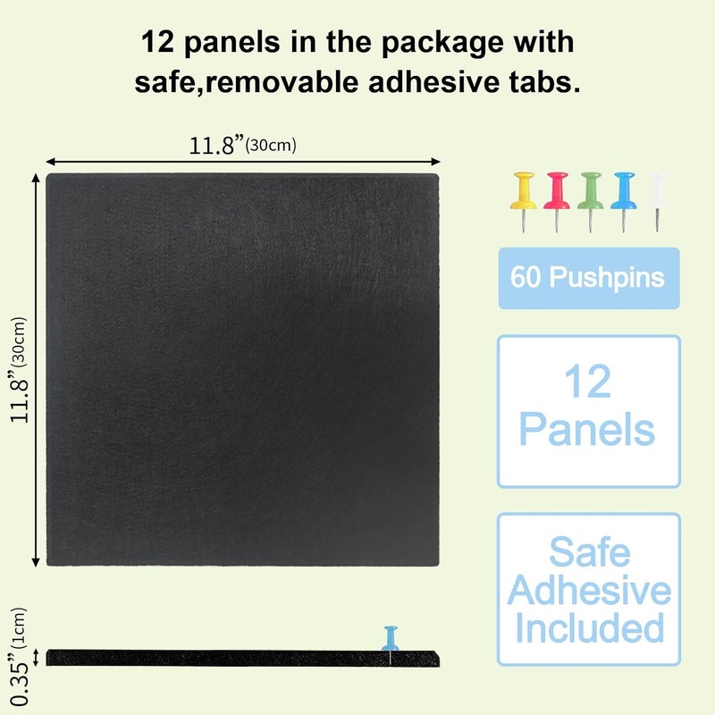 UBZMOK Large Cork Board Felt Wall Tiles, 47"x35" 12 Pack Felt Bulletin Board Pin Board with 48 Safe Removable Adhesive Tabs, 60 Push Pins, Alternative Cork Board for Walls Home Office - Image 5